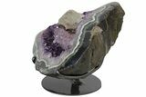Amethyst Geode with Calcite on Metal Stand - Great Color #126342-3
